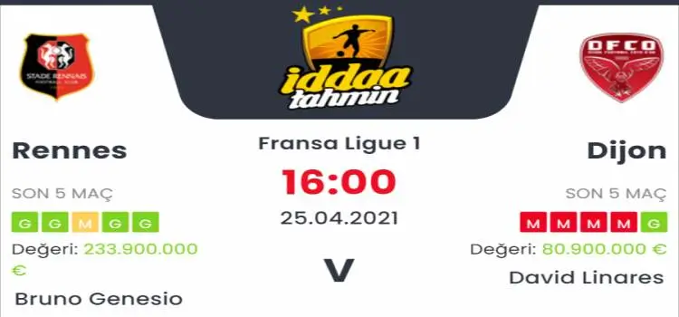 Rennes Dijon İddaa Maç Tahmini 25 Nisan 2021