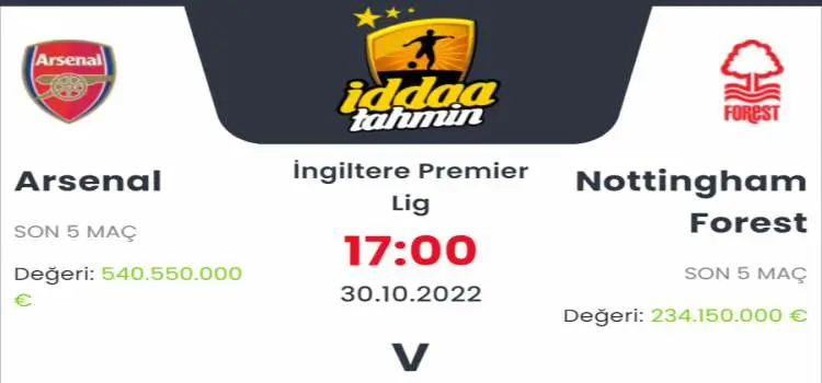Arsenal Nottingham Forest İddaa Maç Tahmini 30 Ekim 2022