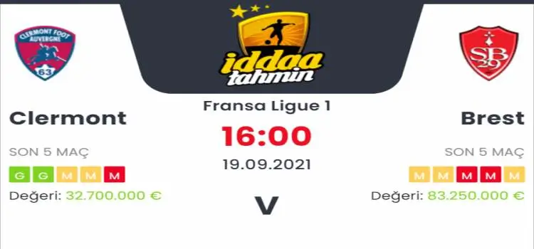 Clermont Brest İddaa Maç Tahmini 19 Eylül 2021