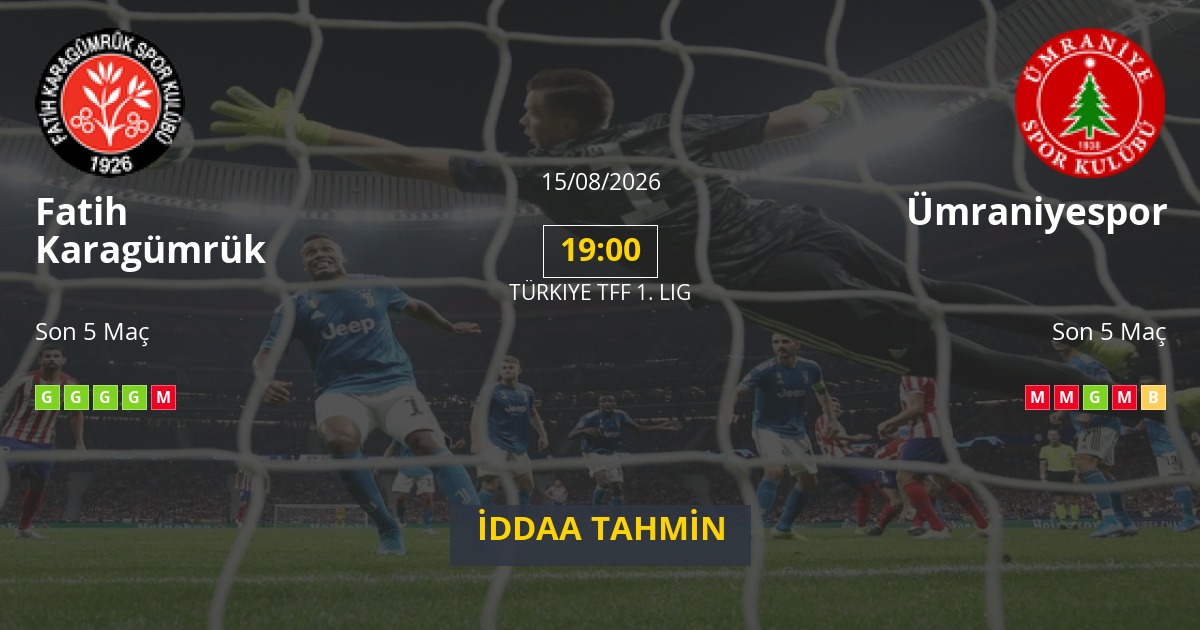 Fatih Karagümrük Ümraniyespor İddaa Maç Tahmini 15 Ağustos 2026