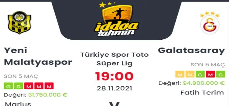 Yeni Malatyaspor Galatasaray İddaa Maç Tahmini 28 Kasım 2021