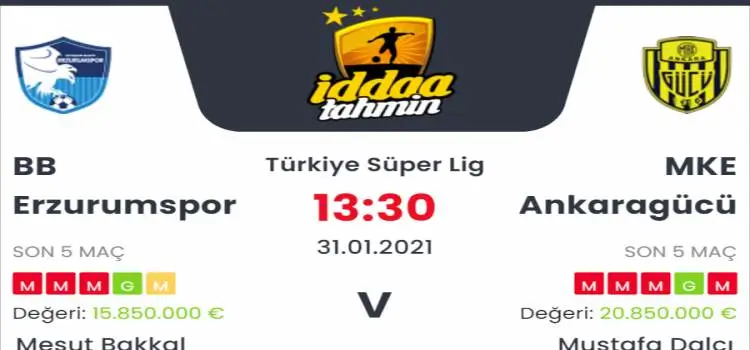 Erzurumspor Ankaragücü Maç Tahmini ve İddaa Tahminleri : 31 Ocak 2021