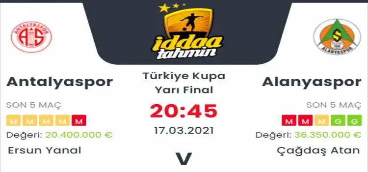 Antalyaspor Alanyaspor Maç Tahmini ve İddaa Tahminleri : 17 Mart 2021