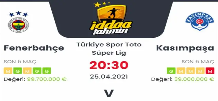 Fenerbahçe Kasımpaşa İddaa Maç Tahmini 25 Nisan 2021