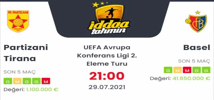 Partizani Tirana Basel İddaa Maç Tahmini 29 Temmuz 2021