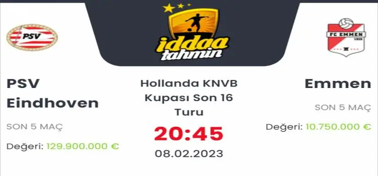 PSV Eindhoven Emmen İddaa Maç Tahmini 8 Şubat 2023