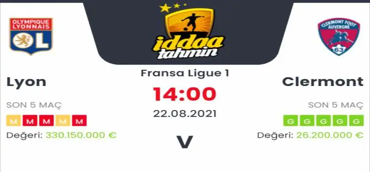 Lyon Clermont İddaa Maç Tahmini 22 Ağustos 2021