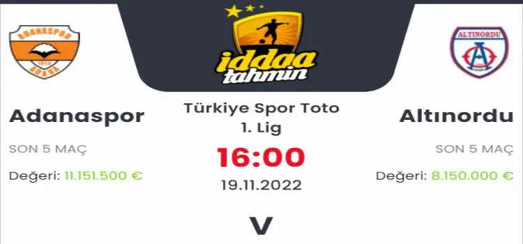 Adanaspor Altınordu İddaa Maç Tahmini 19 Kasım 2022
