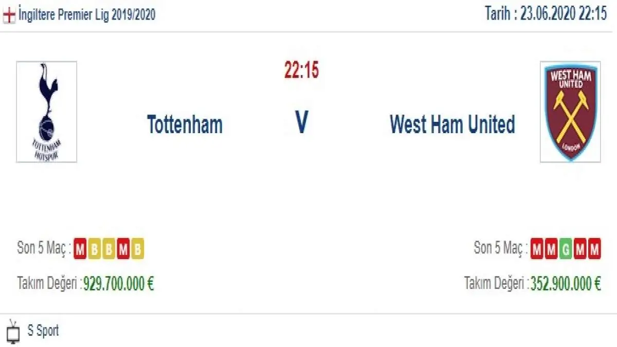 Tottenham West Ham İddaa ve Maç Tahmini 23 Haziran 2020