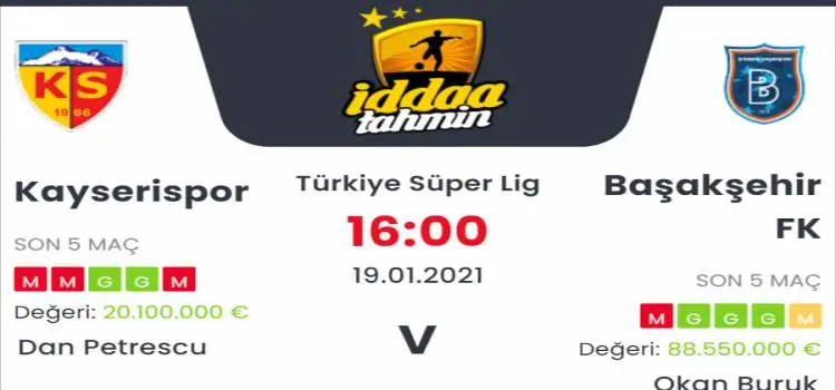 Kayserispor Başakşehir Maç Tahmini ve İddaa Tahminleri : 19 Ocak 2021