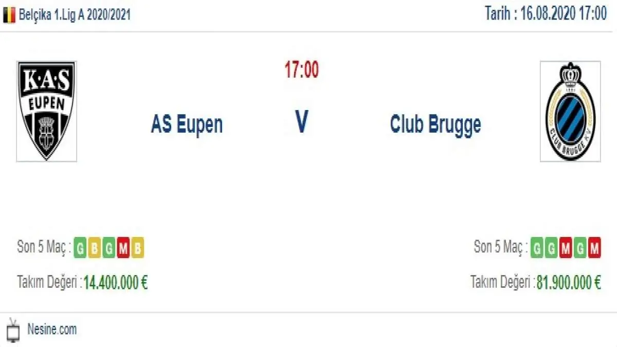 Eupen Club Brugge İddaa ve Maç Tahmini 16 Ağustos 2020