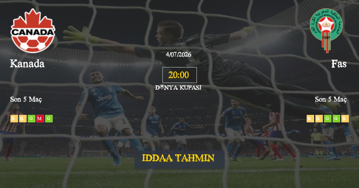 Kanada Fas İddaa Maç Tahmini 04 Temmuz 2026