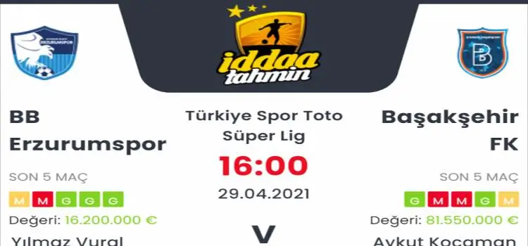 Erzurumspor Başakşehir İddaa Maç Tahmini 29 Nisan 2021