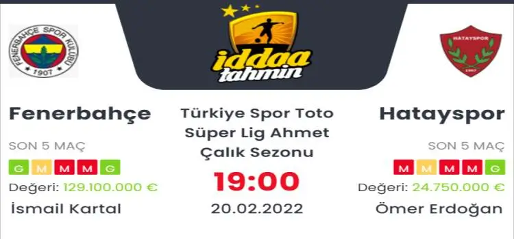 Fenerbahçe Hatayspor İddaa Maç Tahmini 20 Şubat 2022