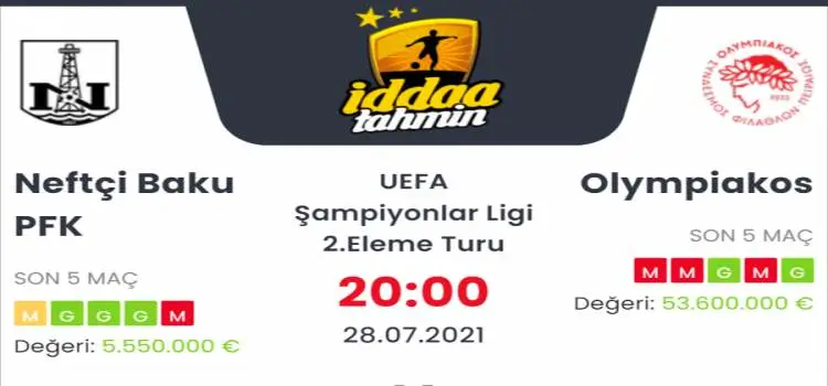 Neftçi Bakü Olympiakos İddaa Maç Tahmini 28 Temmuz 2021