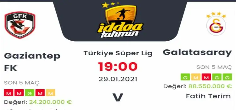 Gaziantep Galatasaray Maç Tahmini ve İddaa Tahminleri : 29 Ocak 2021
