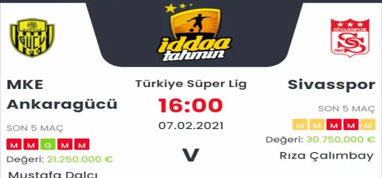 Ankaragücü Sivasspor Maç Tahmini ve İddaa Tahminleri : 7 Şubat 2021