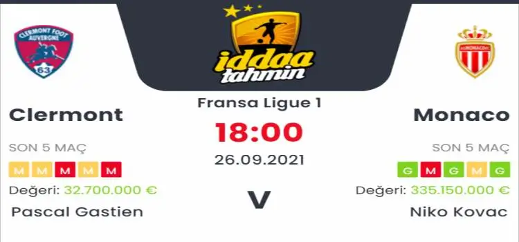 Clermont Monaco İddaa Maç Tahmini 26 Eylül 2021