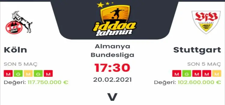 Köln Stuttgart Maç Tahmini ve İddaa Tahminleri : 20 Şubat 2021