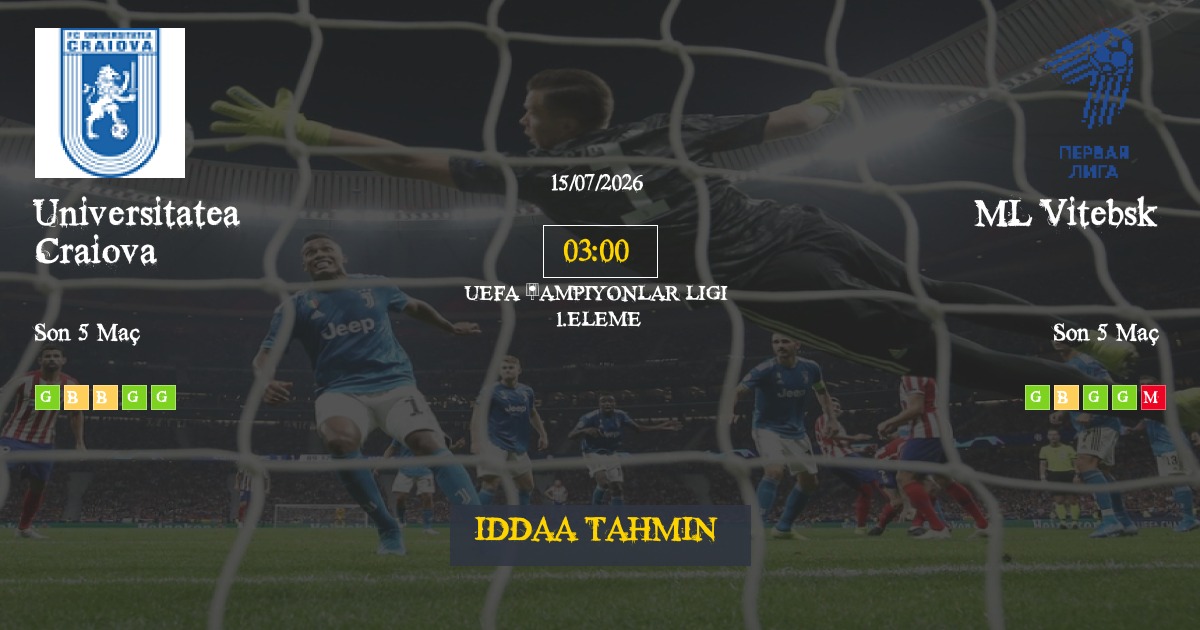 Universitatea Craiova ML Vitebsk İddaa Maç Tahmini 15 Temmuz 2026