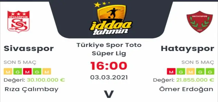Sivasspor Hatayspor Maç Tahmini ve İddaa Tahminleri : 3 Mart 2021