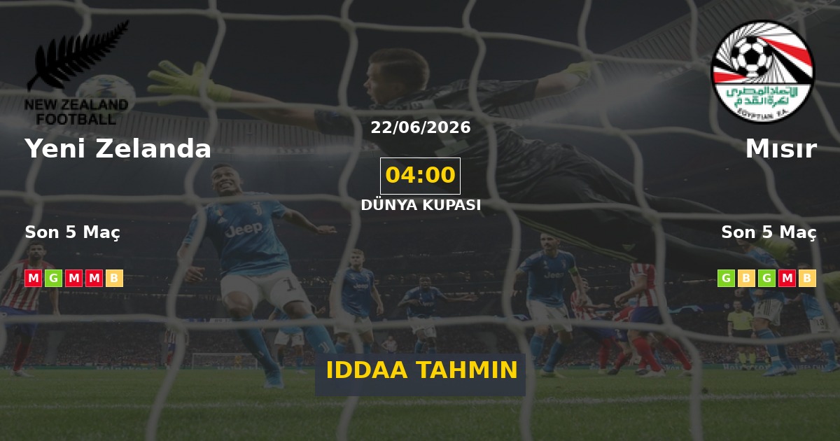 Yeni Zelanda Mısır İddaa Maç Tahmini 22 Haziran 2026