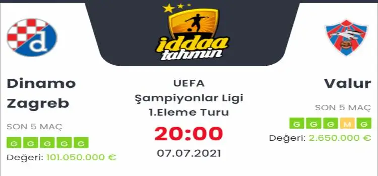 Dinamo Zagreb Valur İddaa Maç Tahmini 7 Temmuz 2021