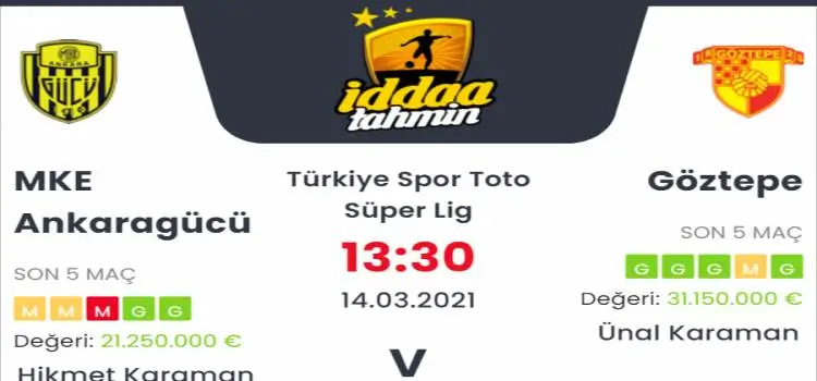 Ankaragücü Göztepe Maç Tahmini ve İddaa Tahminleri : 14 Mart 2021