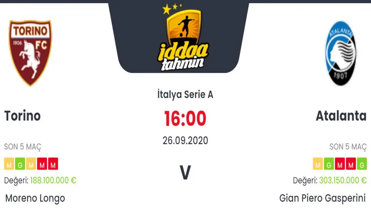 Torino Atalanta İddaa ve Maç Tahmini 26 Eylül 2020