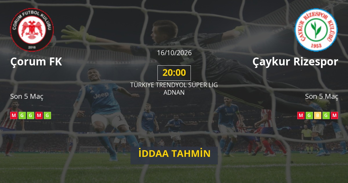 Çorum FK Çaykur Rizespor İddaa Maç Tahmini 16 Ekim 2026