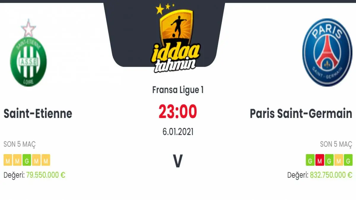 Saint Etienne PSG Maç Tahmini ve İddaa Tahminleri : 6 Ocak 2021