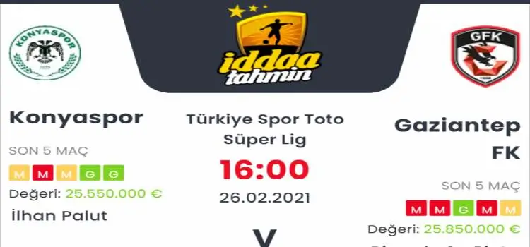 Konyaspor Gaziantep Maç Tahmini ve İddaa Tahminleri : 26 Şubat 2021