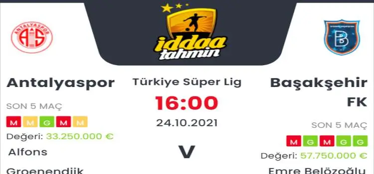 Antalyaspor Başakşehir İddaa Maç Tahmini 24 Ekim 2021