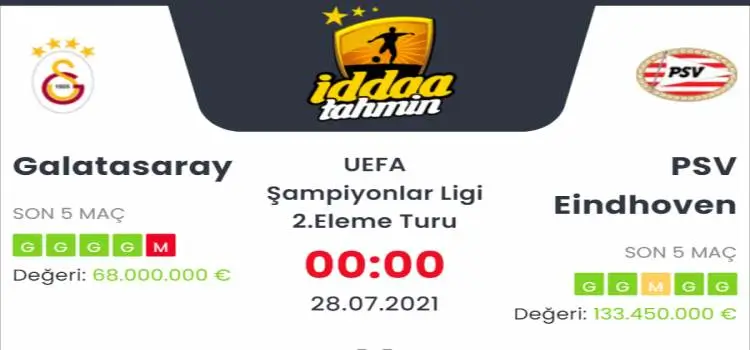 Galatasaray PSV İddaa Maç Tahmini 28 Temmuz 2021