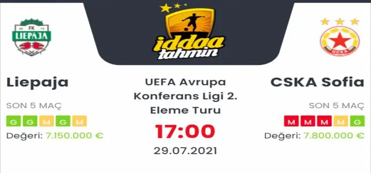 Liepaja CSKA Sofia İddaa Maç Tahmini 29 Temmuz 2021