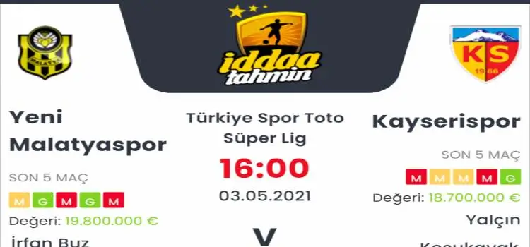 Yeni Malatyaspor Kayserispor İddaa Maç Tahmini 3 Mayıs 2021