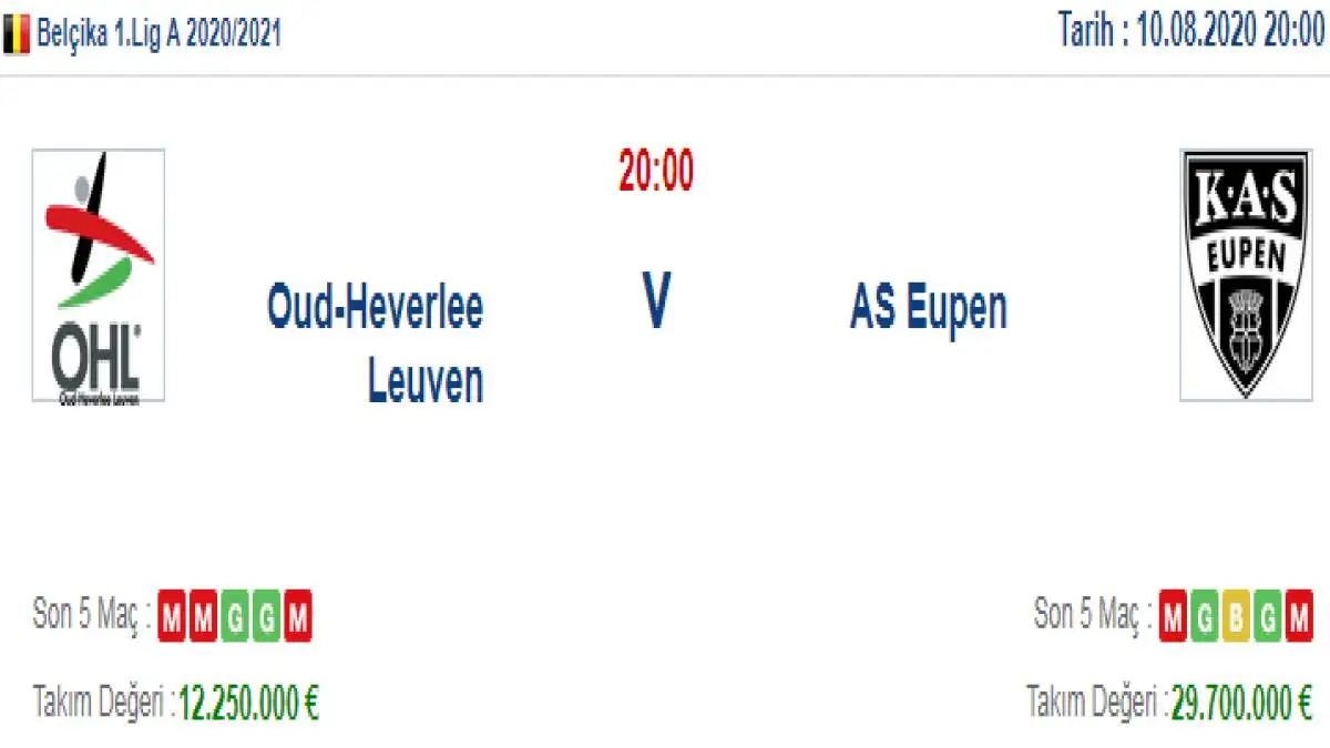 Heverlee Leuven Eupen İddaa ve Maç Tahmini 10 Ağustos 2020