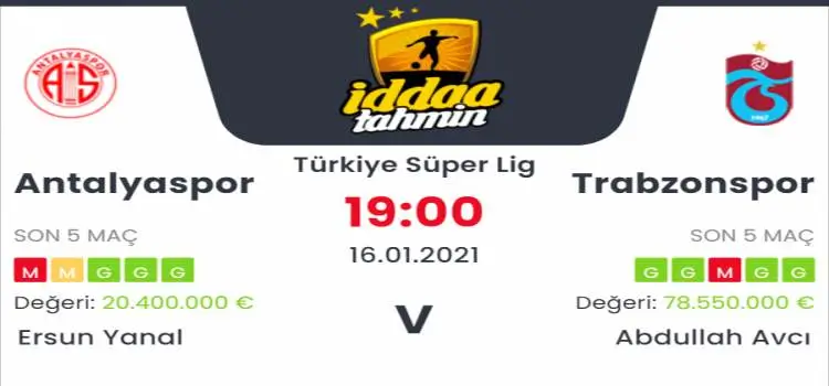 Antalyaspor Trabzonspor Maç Tahmini ve İddaa Tahminleri : 16 Ocak 2021