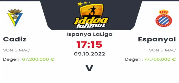 Cadiz Espanyol İddaa Maç Tahmini 9 Ekim 2022
