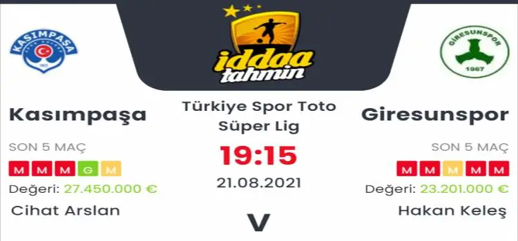 Kasımpaşa Giresunspor İddaa Maç Tahmini 21 Ağustos 2021
